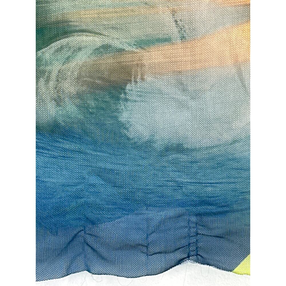 AFRM Nina Top Printed Sheer Mesh Cap Sleeve Crew Neck Ocean Ombre XS - Picture 7 of 12